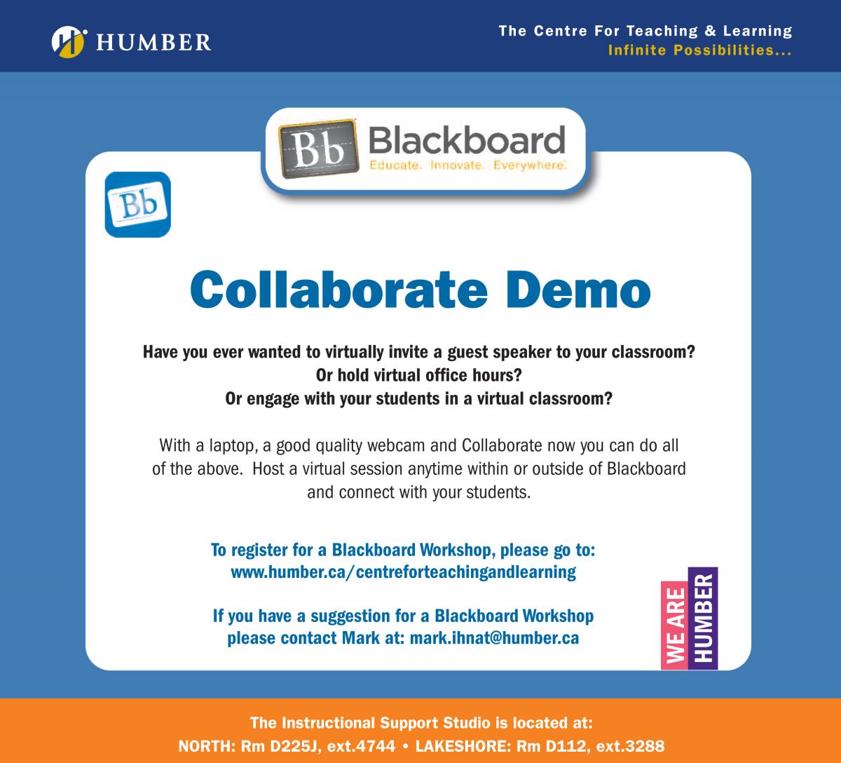 North Campus The CTL presents "Blackboard Collaborate Demo" Humber
